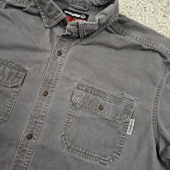 Wolverine Mens‎ Heavy Duty Button Down Work Shirt Gray Cotton Size XL Utility - Picture 3 of 10